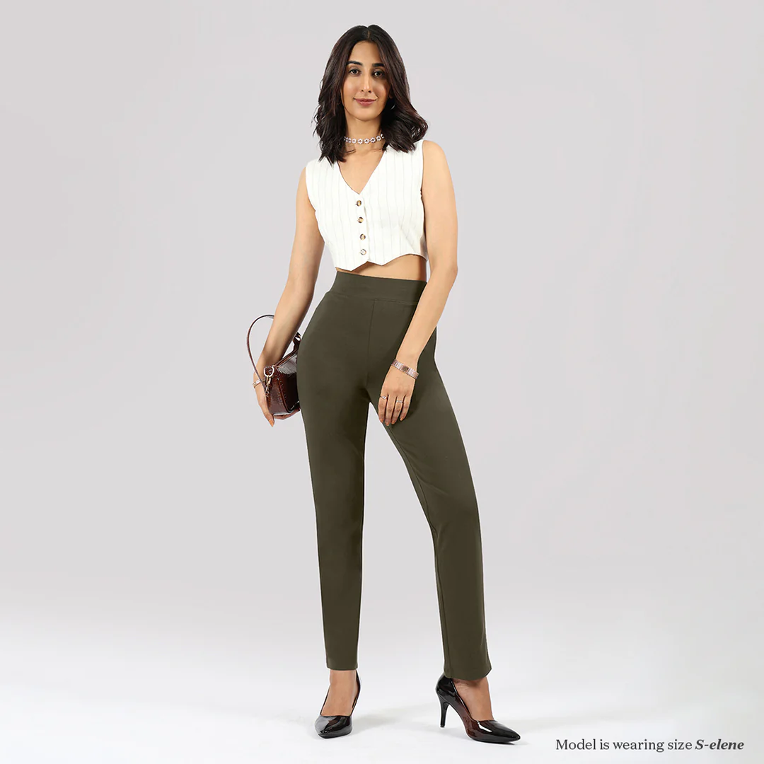 AM:PM Cotton Straight Pants in Gargi Green Seaweed