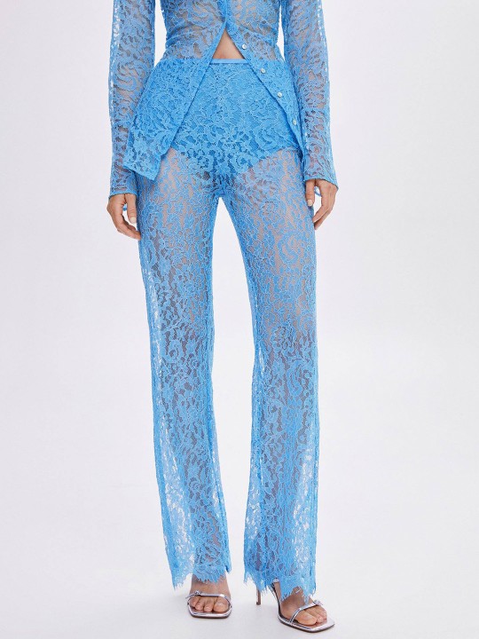High-Rise Lace Sheer Trousers by Mango