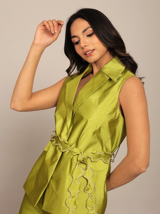 Lapel Collar Shirt Style Top with Belt by Kaori by Shreya Agarwal