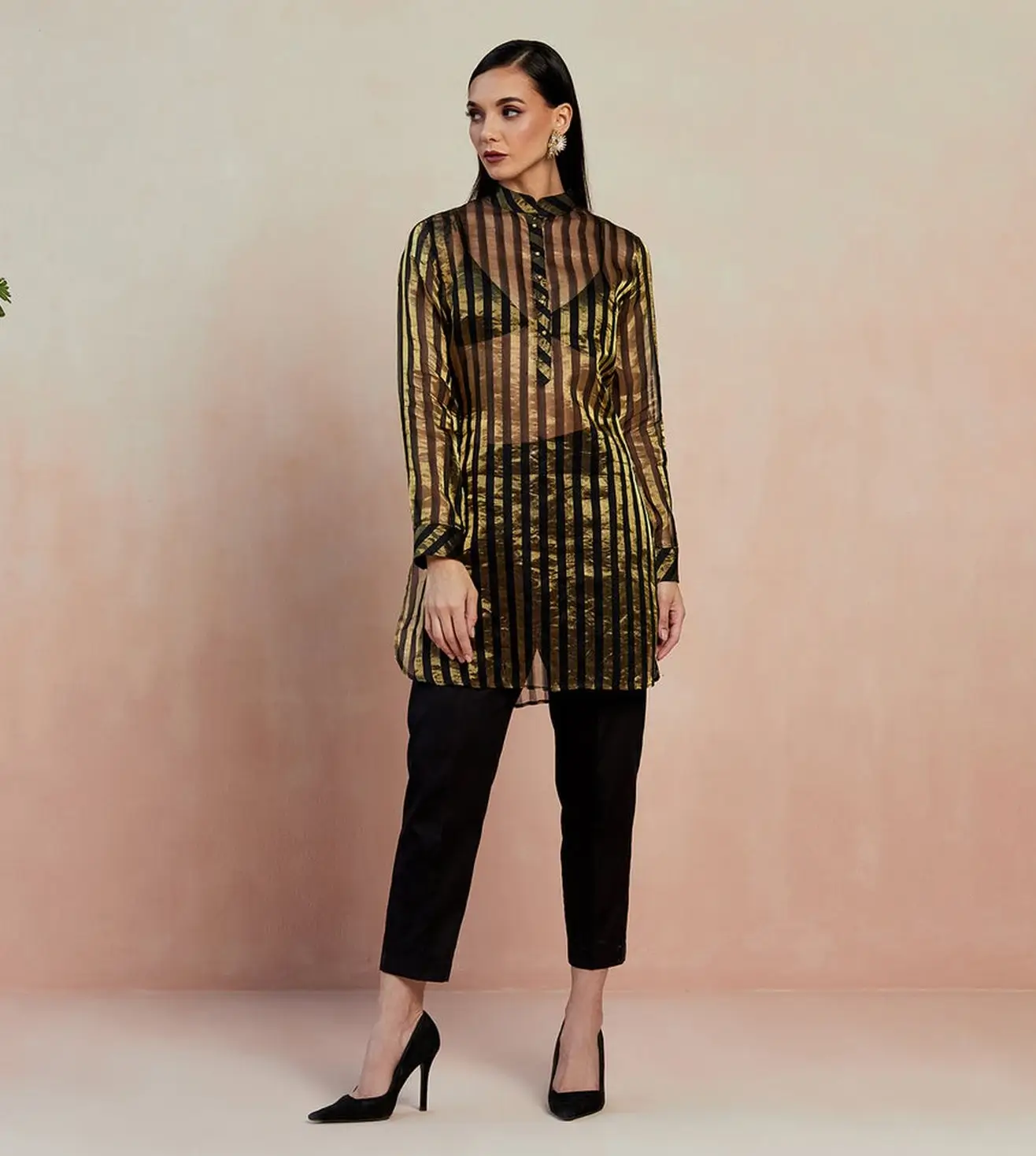 Black & Gold Rhea Banarasi Tunic With Pant by Seven DC