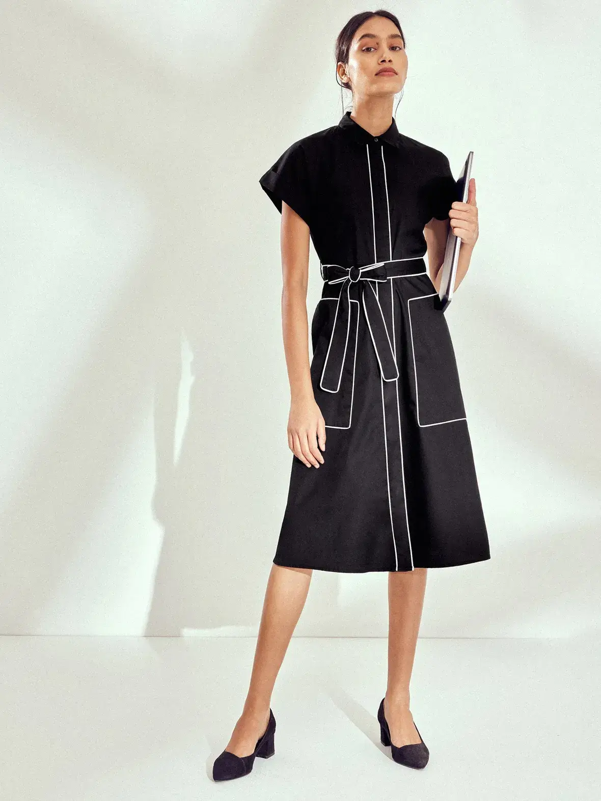 Black Self Tie Shirt Dress