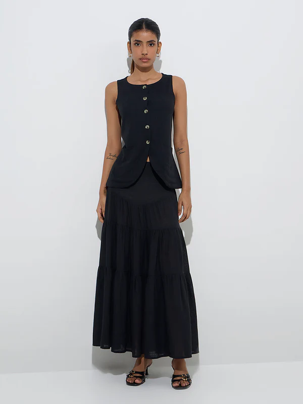 Black Waistcoat-Style Top by LOV