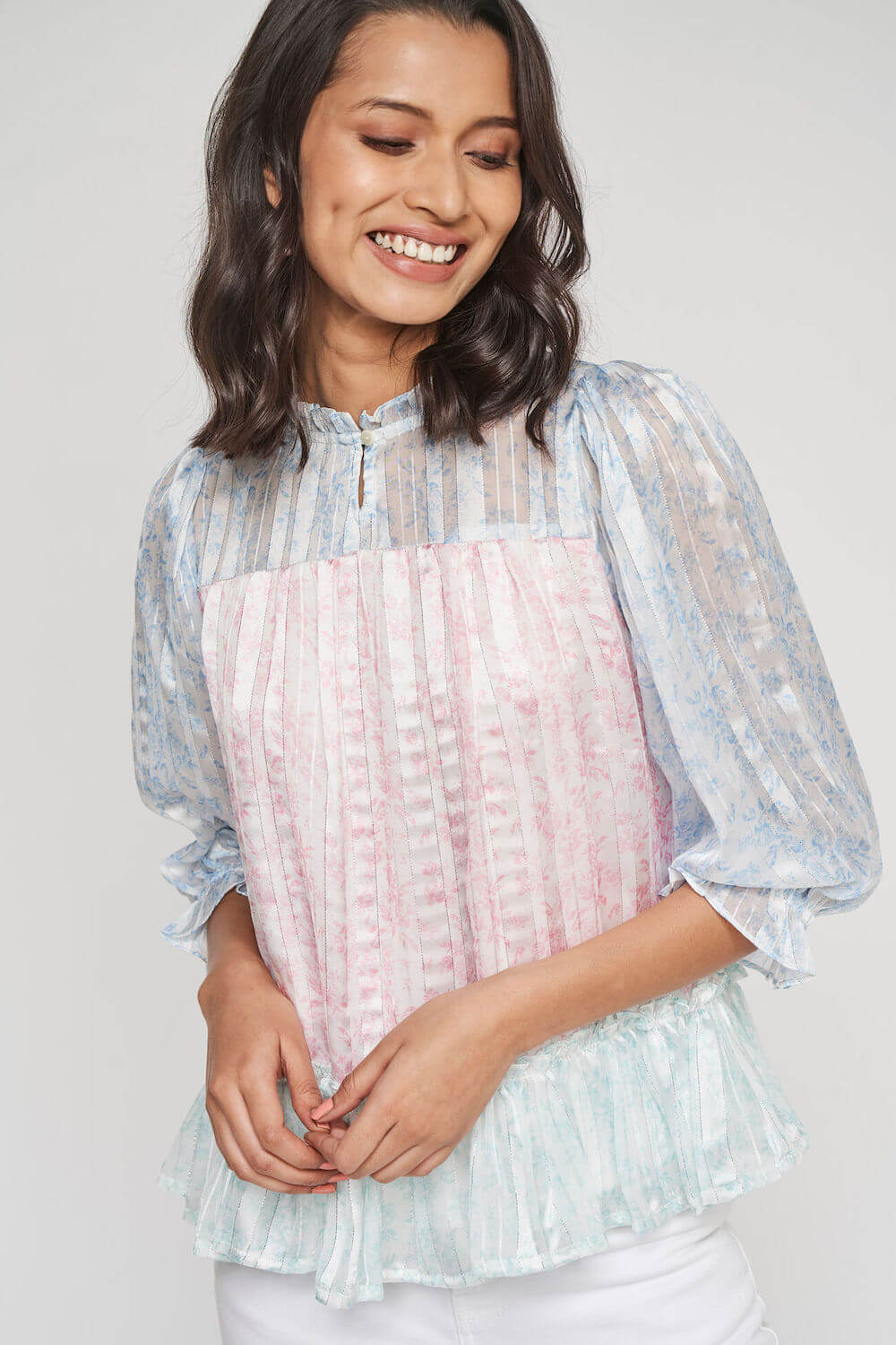 Blue Floral Straight Top