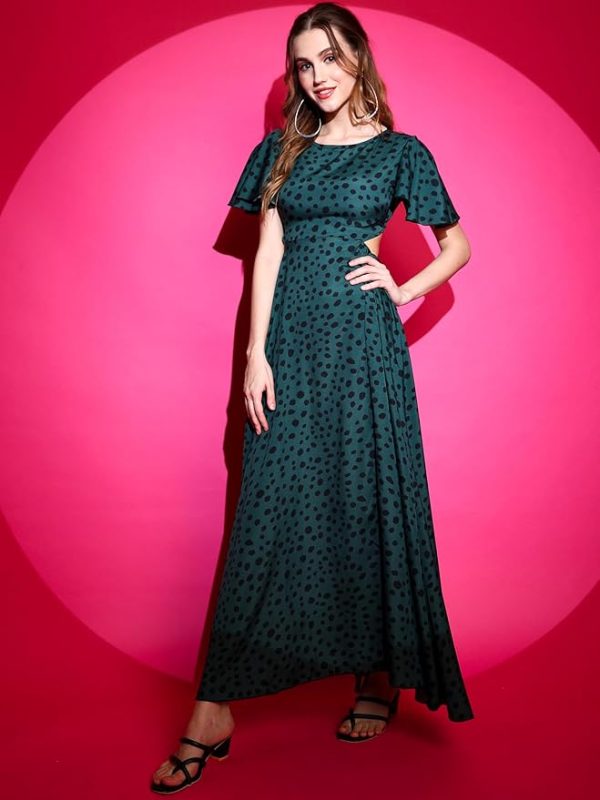 Crepe Fit and Flare Printed Half Sleeve Boat Neck Casual Dress by Sheetal Associates