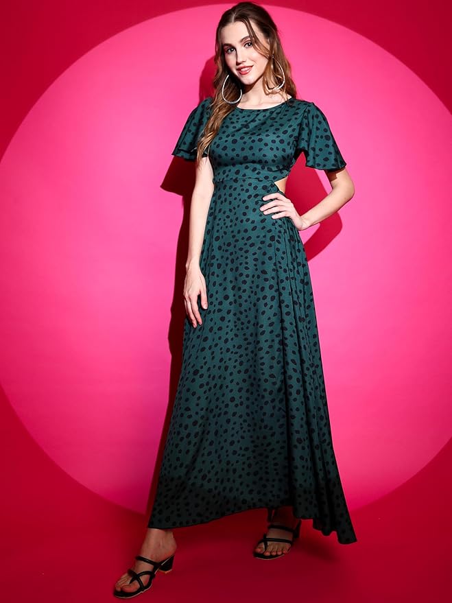 Crepe Fit and Flare Printed Half Sleeve Boat Neck Casual Dress by Sheetal Associates