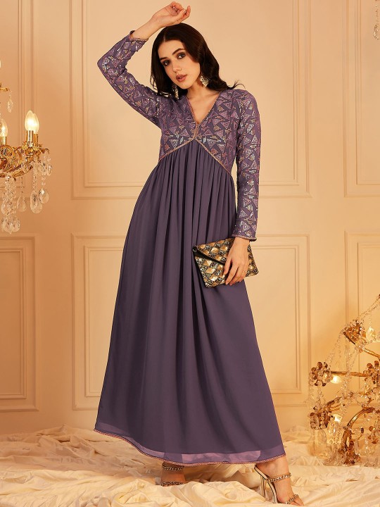 Embellished Sequinned Empire Maxi Ethnic Dress by Indo Street