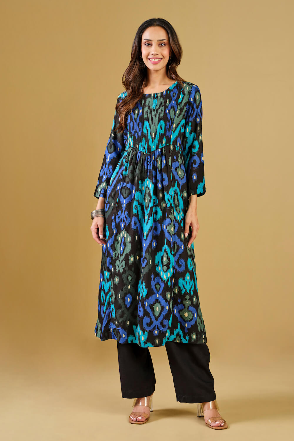 Ethnic Motif Printed Black Viscose Kurta