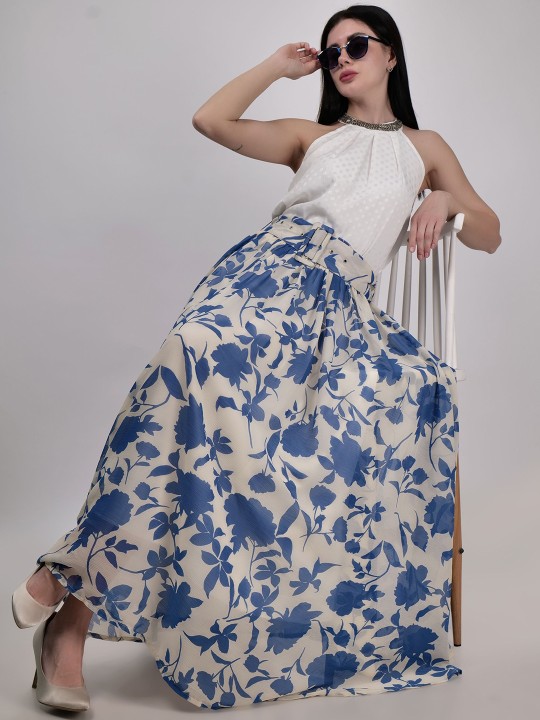 Floral Print Flared Maxi Skirts by Driro