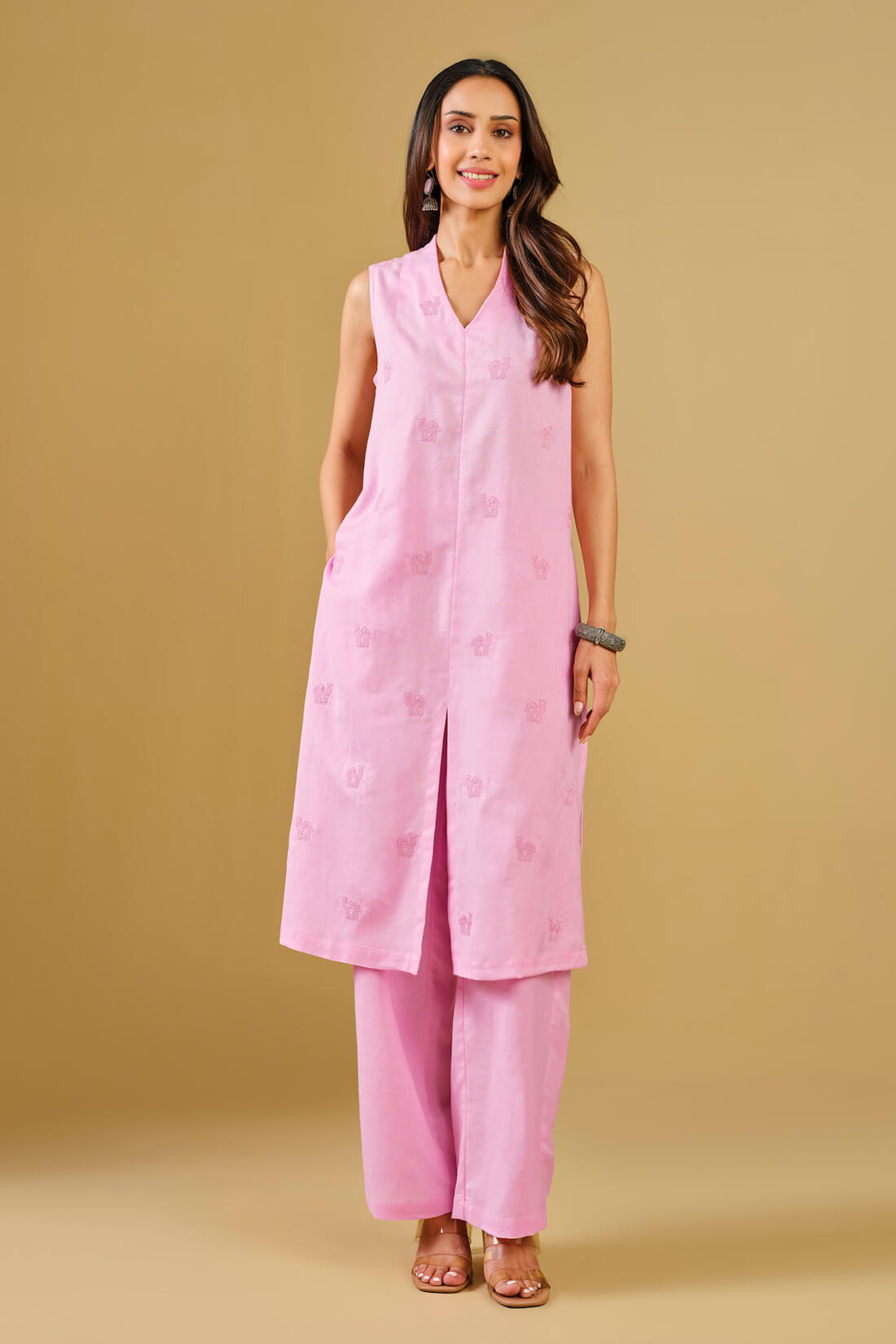 Pink Embroidered Rayon Blend kurta Set