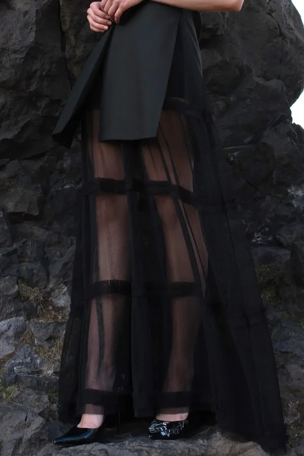 Pleated Tulle Maxi Skirt