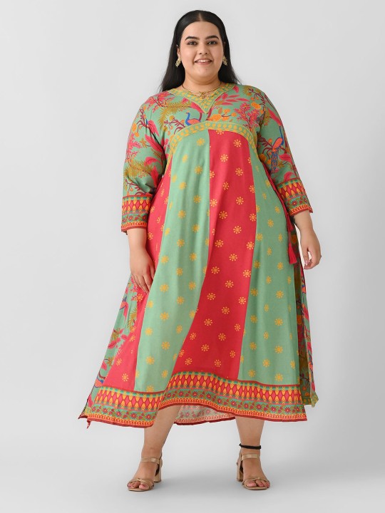 Plus Size Ethnic Motifs Print Maxi Dress by Shape of me by Rustorange