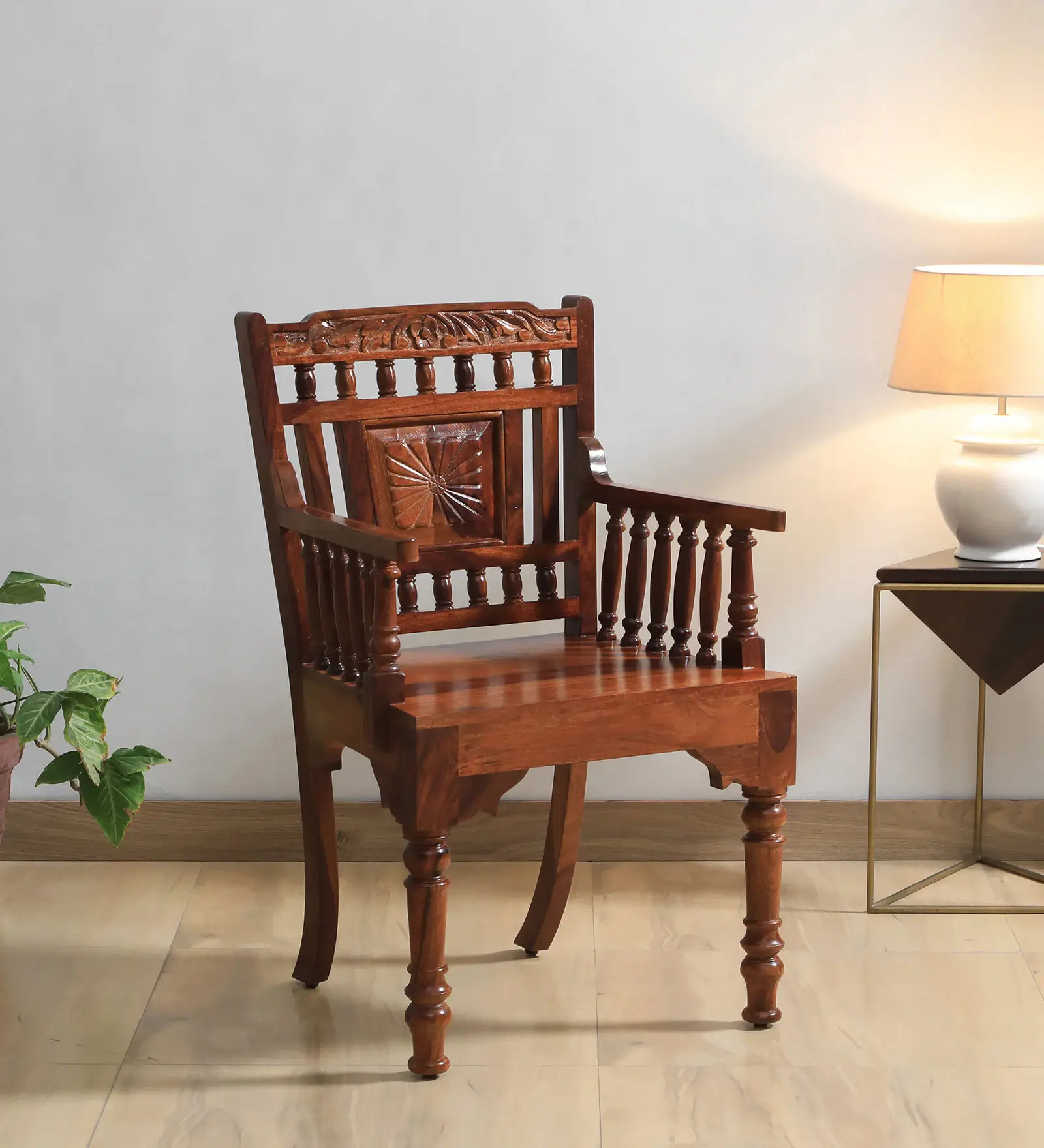 Amherst Sheesham Wood Arm Chair In Honey Oak Finish by Amberville