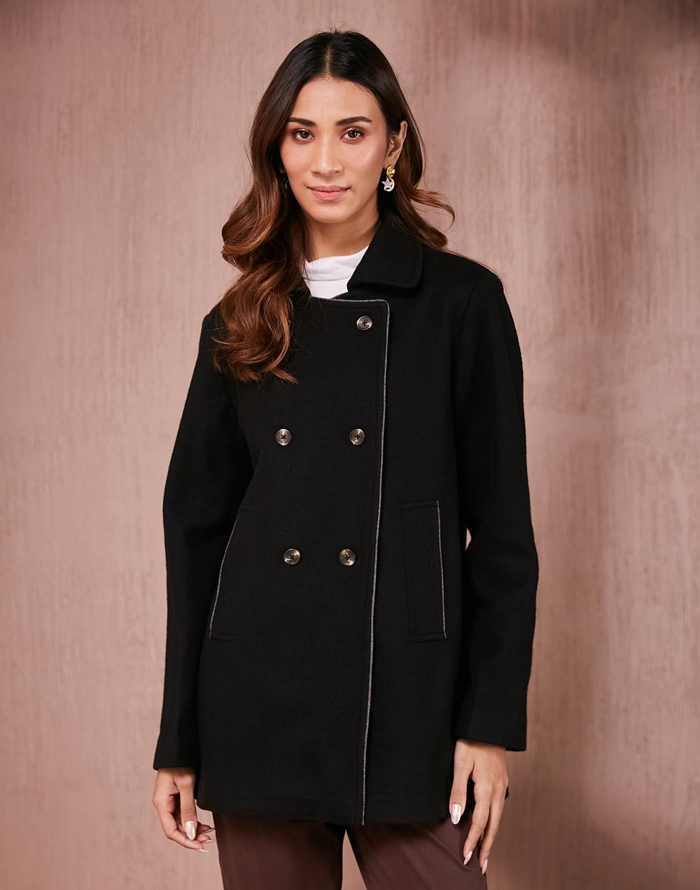 Black Wool Thigh Length Jacket