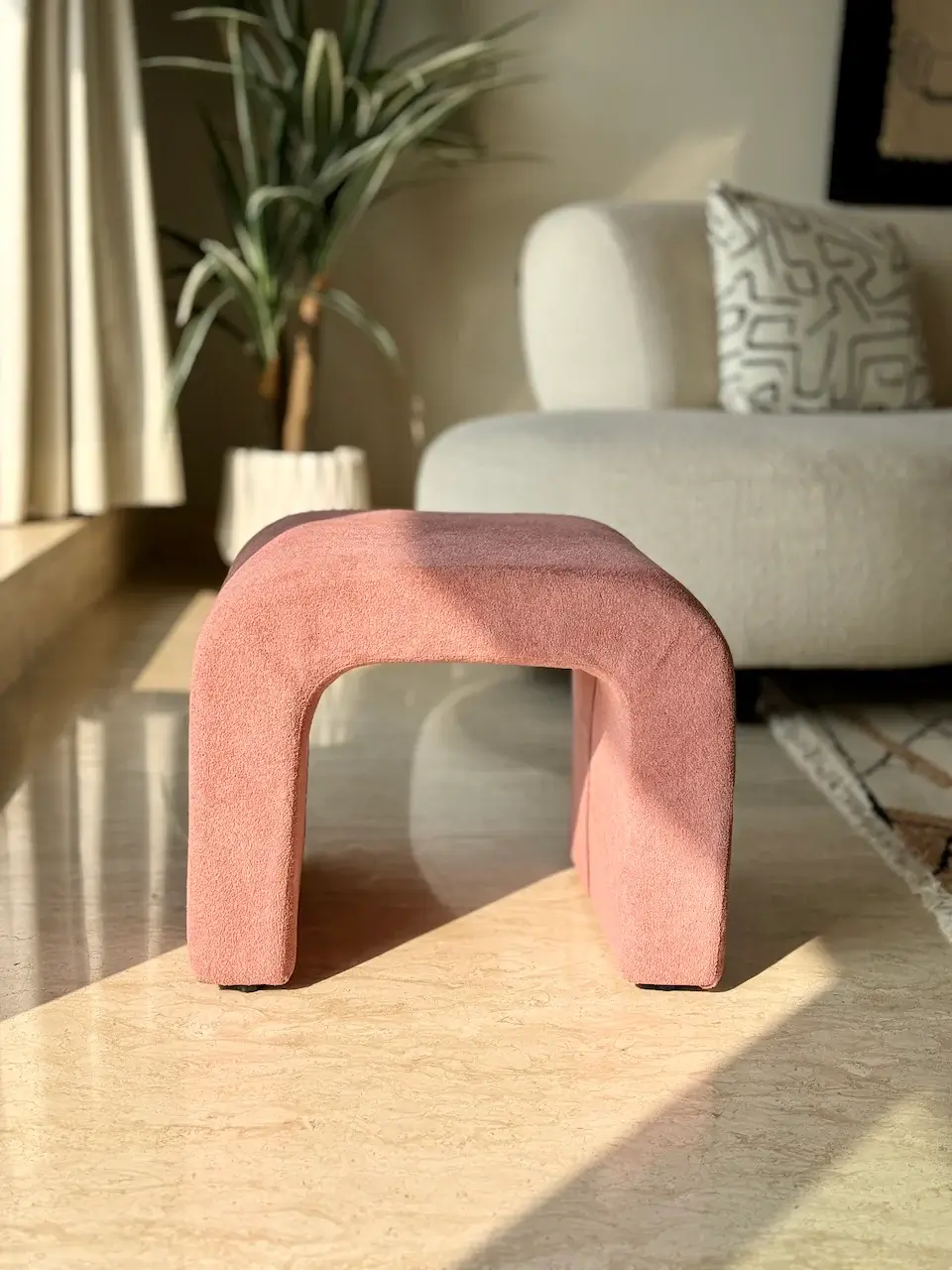 Cascade Curved Blush Pink Pouffe