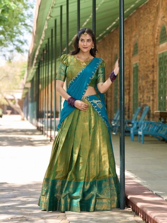 Woven Design Silk Semi Stitched Lehenga & Unstitched Blouse With Dupatta by LOOKNBOOK ART