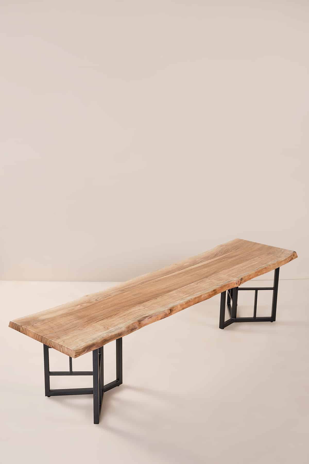 Y-Grid Live Edge Acacia Wood And Metal Bench