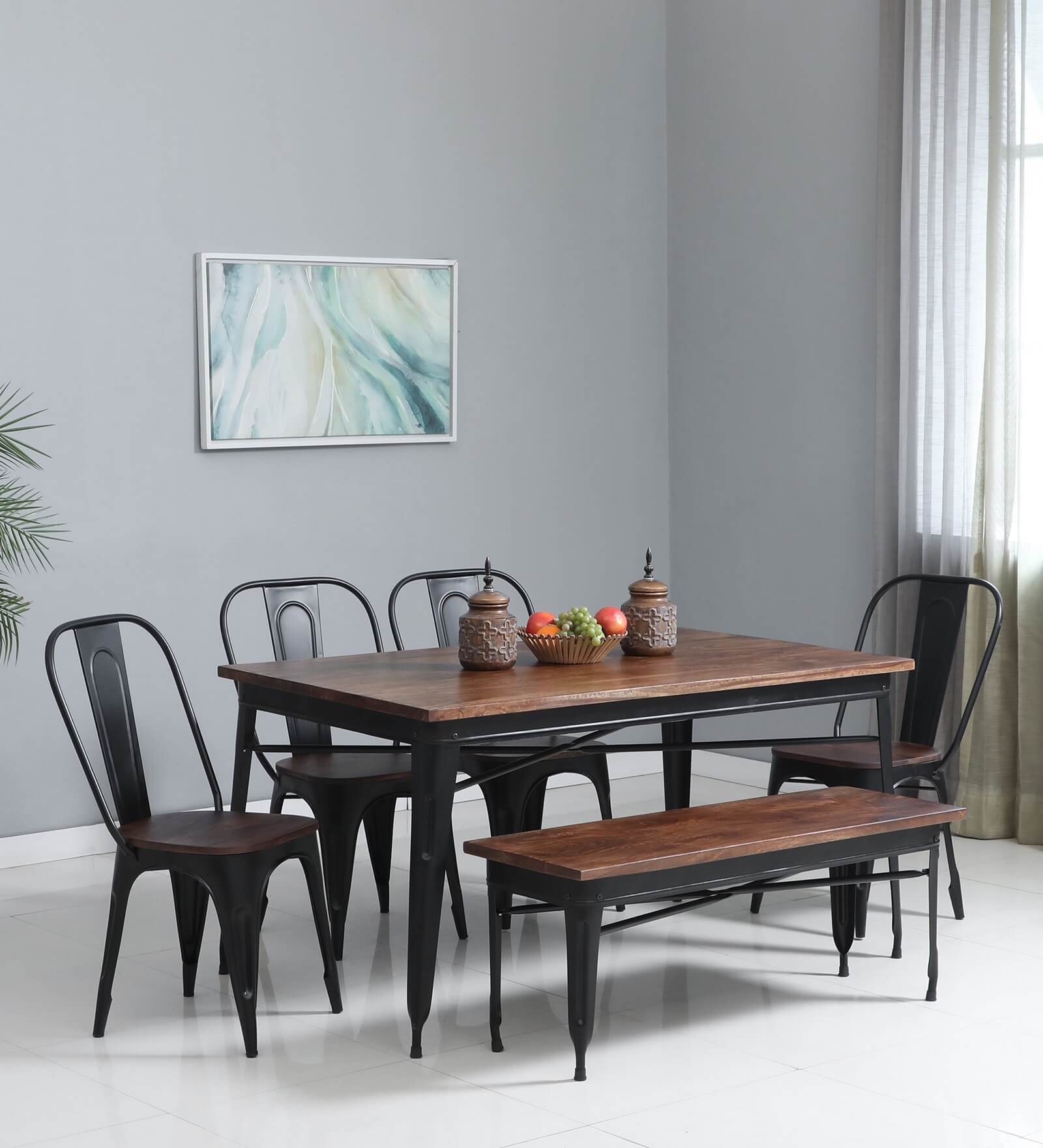 6-Seater Dining Set with Chairs and Bench, Spaulding
