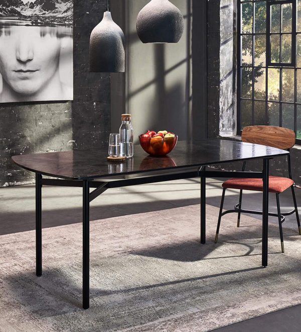 6-Seater Metallic Dining Table with Marble Top, IPiano