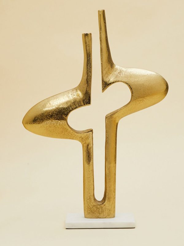 Abstract Sculpture on Base in Gold Tone