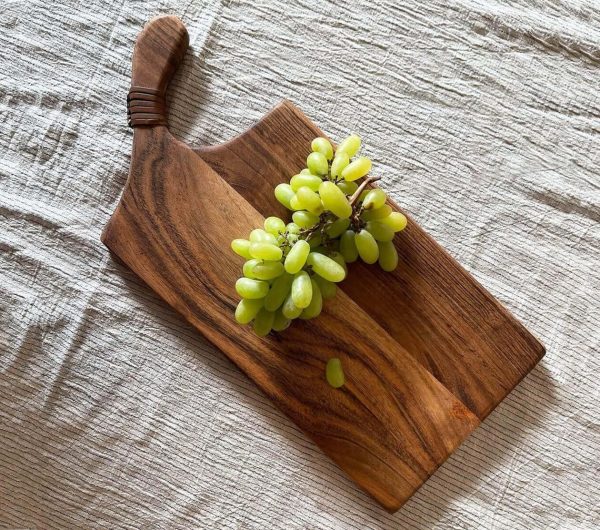 Acacia Wood Serving Board with Leather Trims