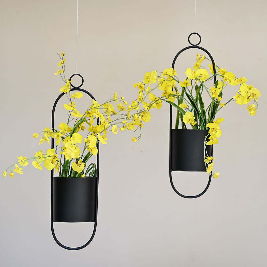 Aluminium Hanging Planters in Black, Set of 2