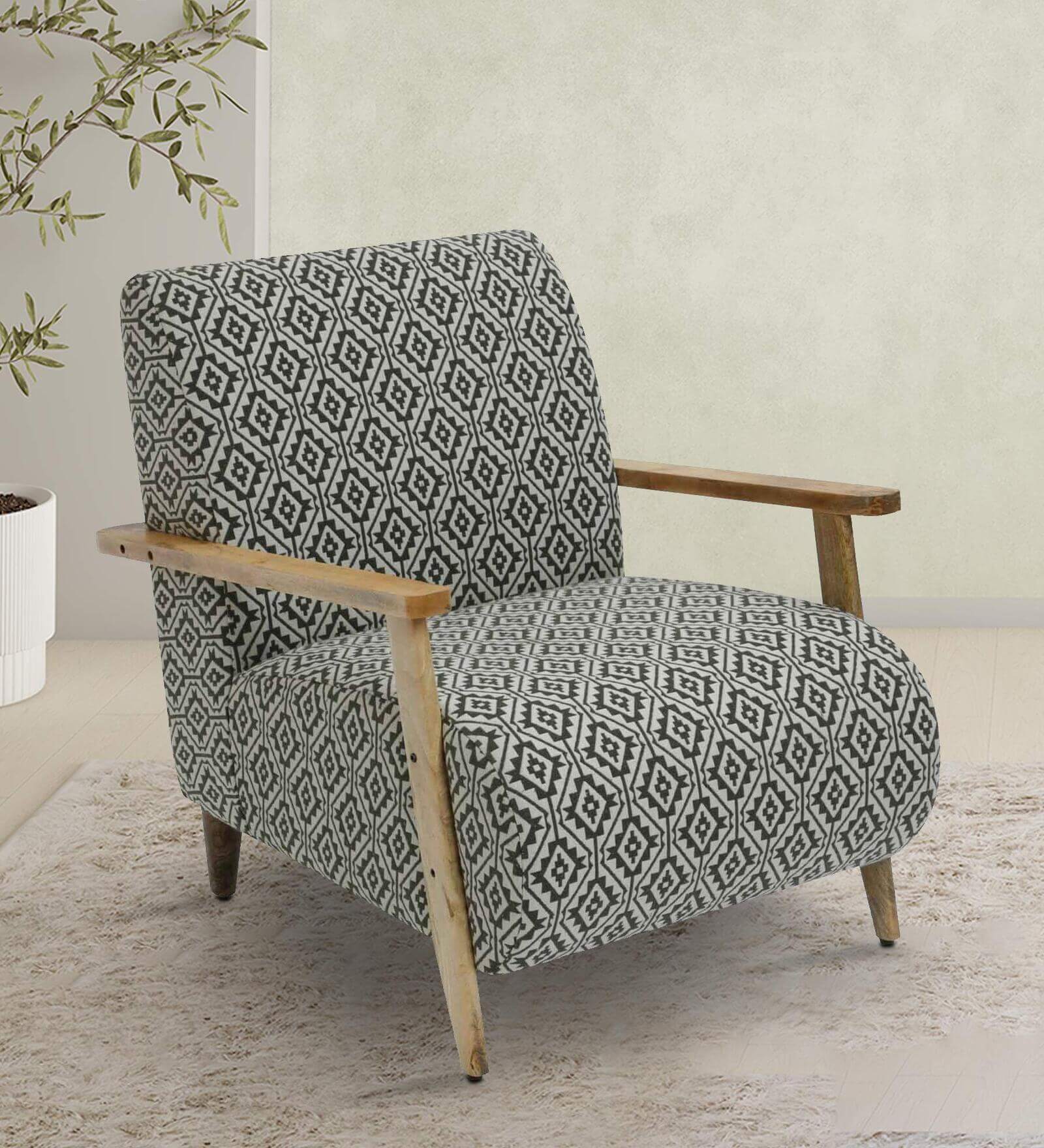 Arm Chair in Grey Abstract Print