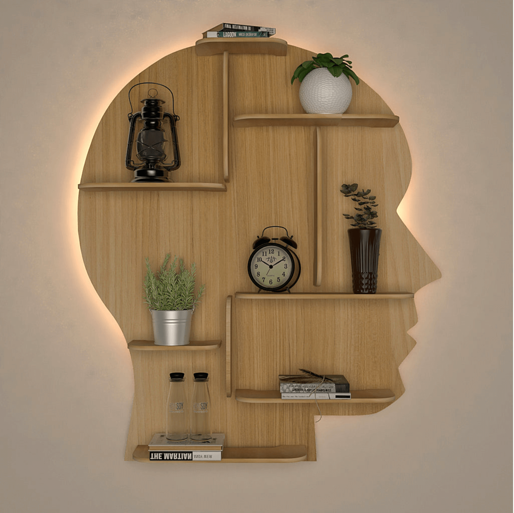 Backlit Wood Wall Shelf (Boy's Head Outline)