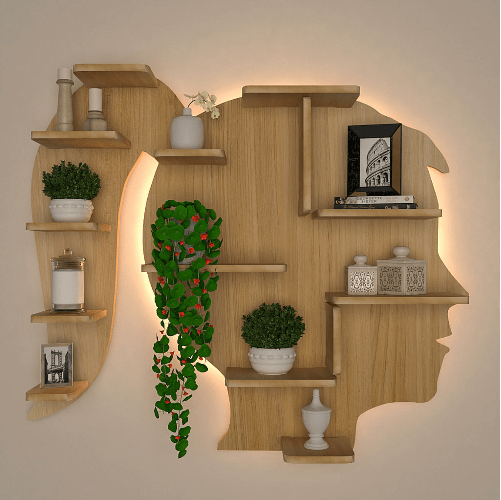 Backlit Wood Wall Shelf (Girl's Head Outline)