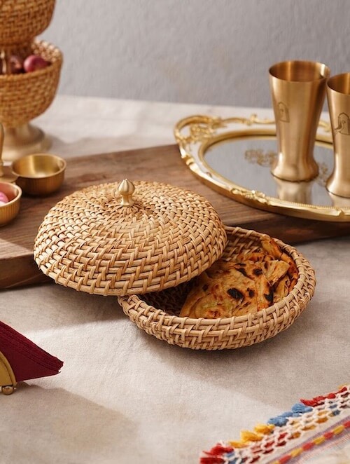 Bamboo Cane Handcrafted Storage in Brown, Hiranya