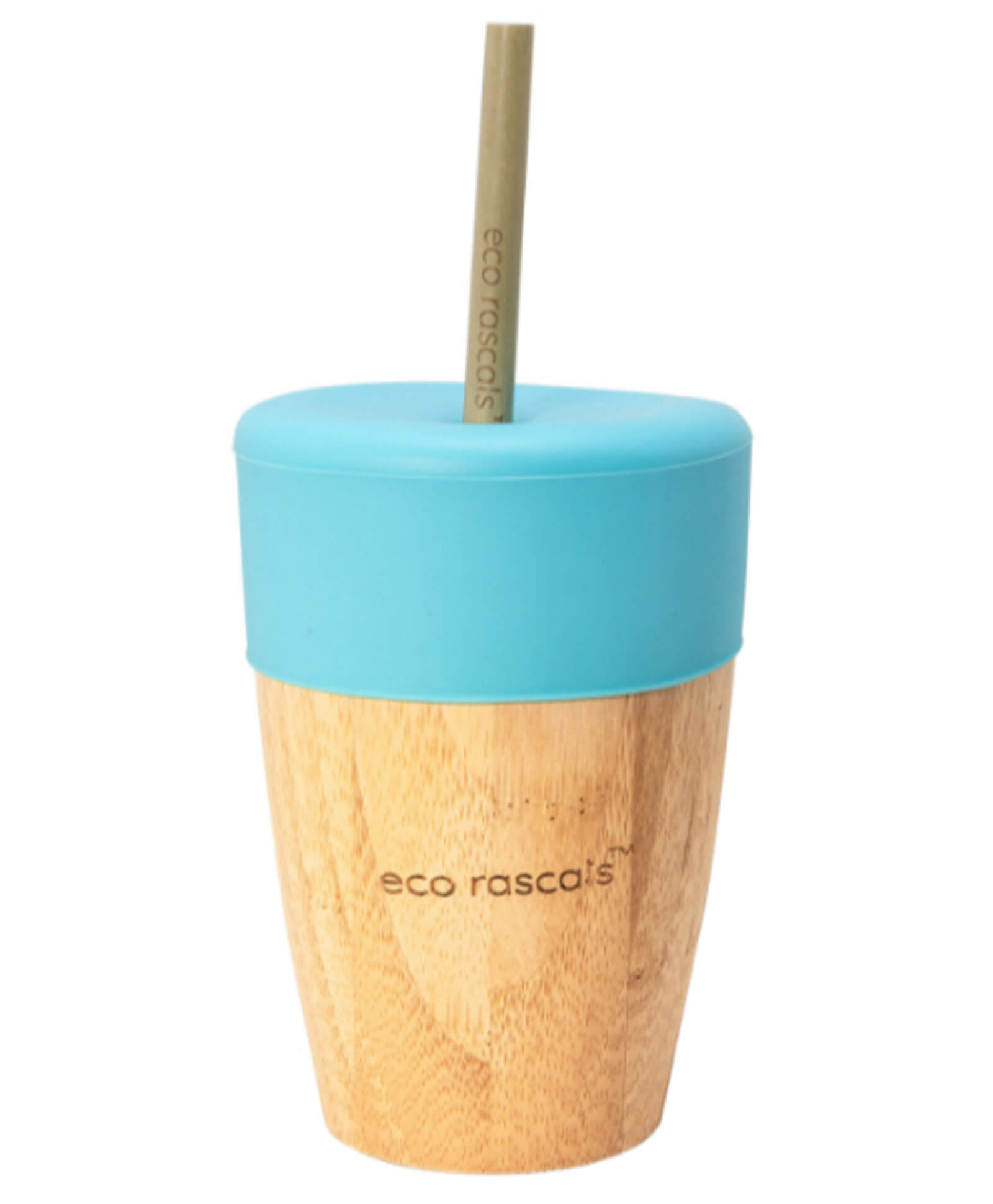 Big Bamboo Cup with Blue Silicone Topper with Straw