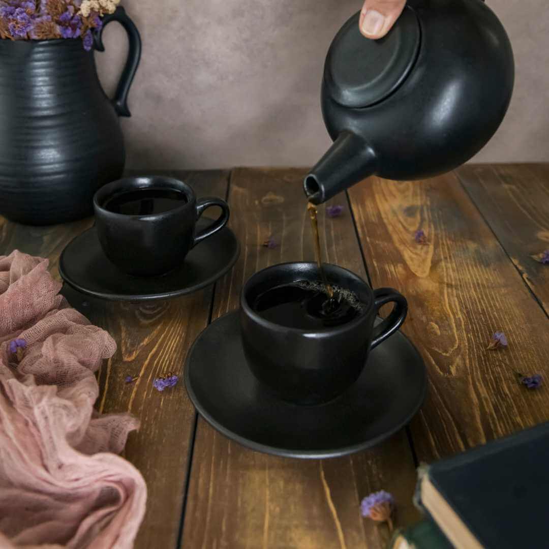 Black Ceramic Tea Set of 9, Aamaya