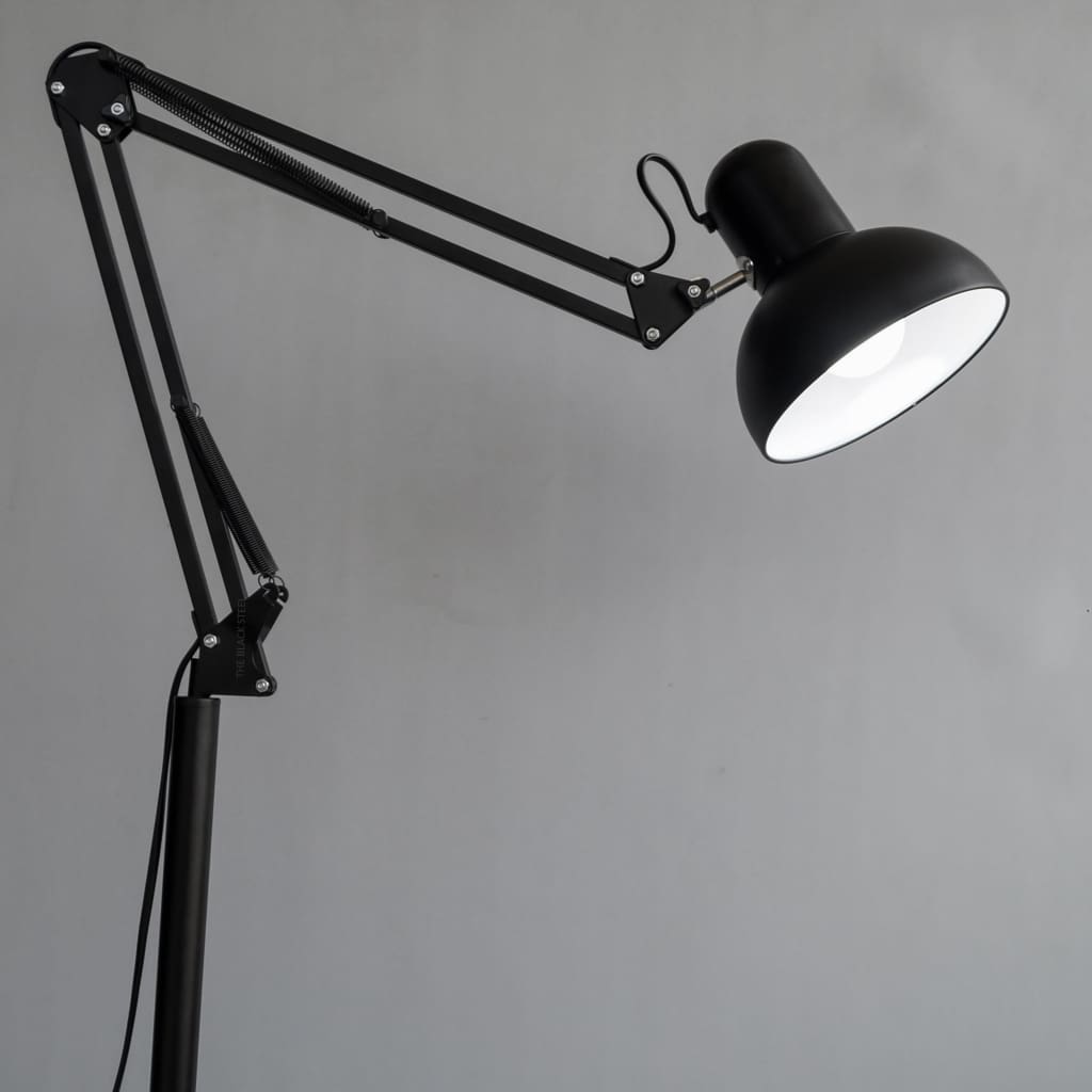 Black Floor Lamp with Swing-Arm and Swivel Head