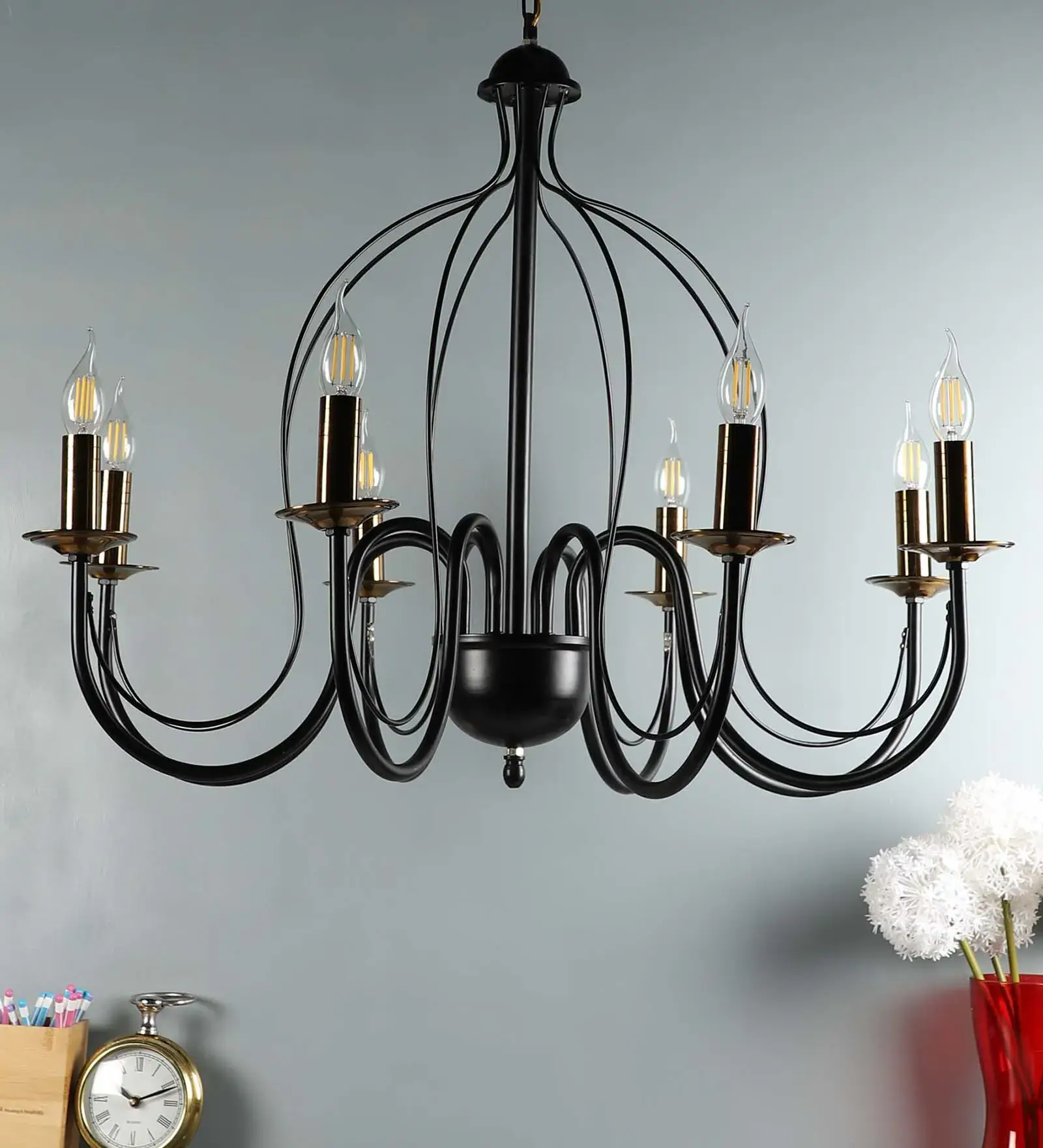 Black Metal Candle-Style Chandelier, Gladus