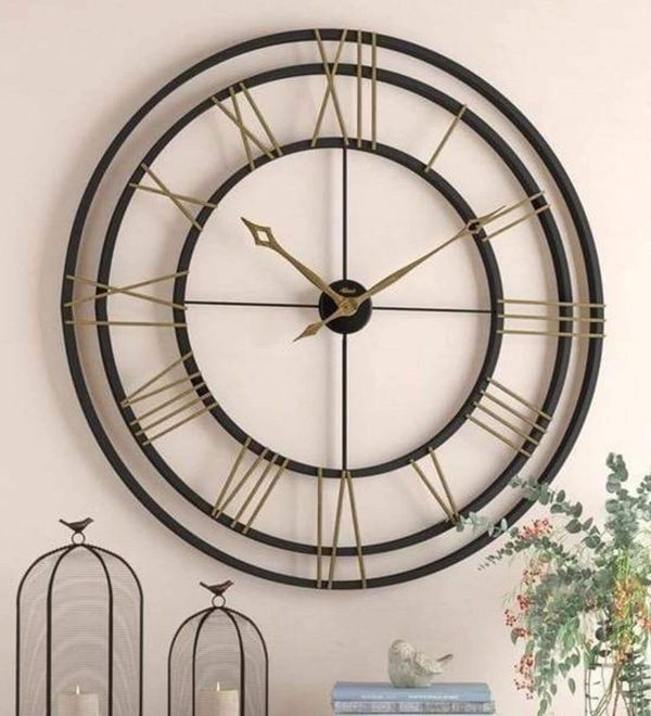Black Wall Clock with Gold Roman Numerals