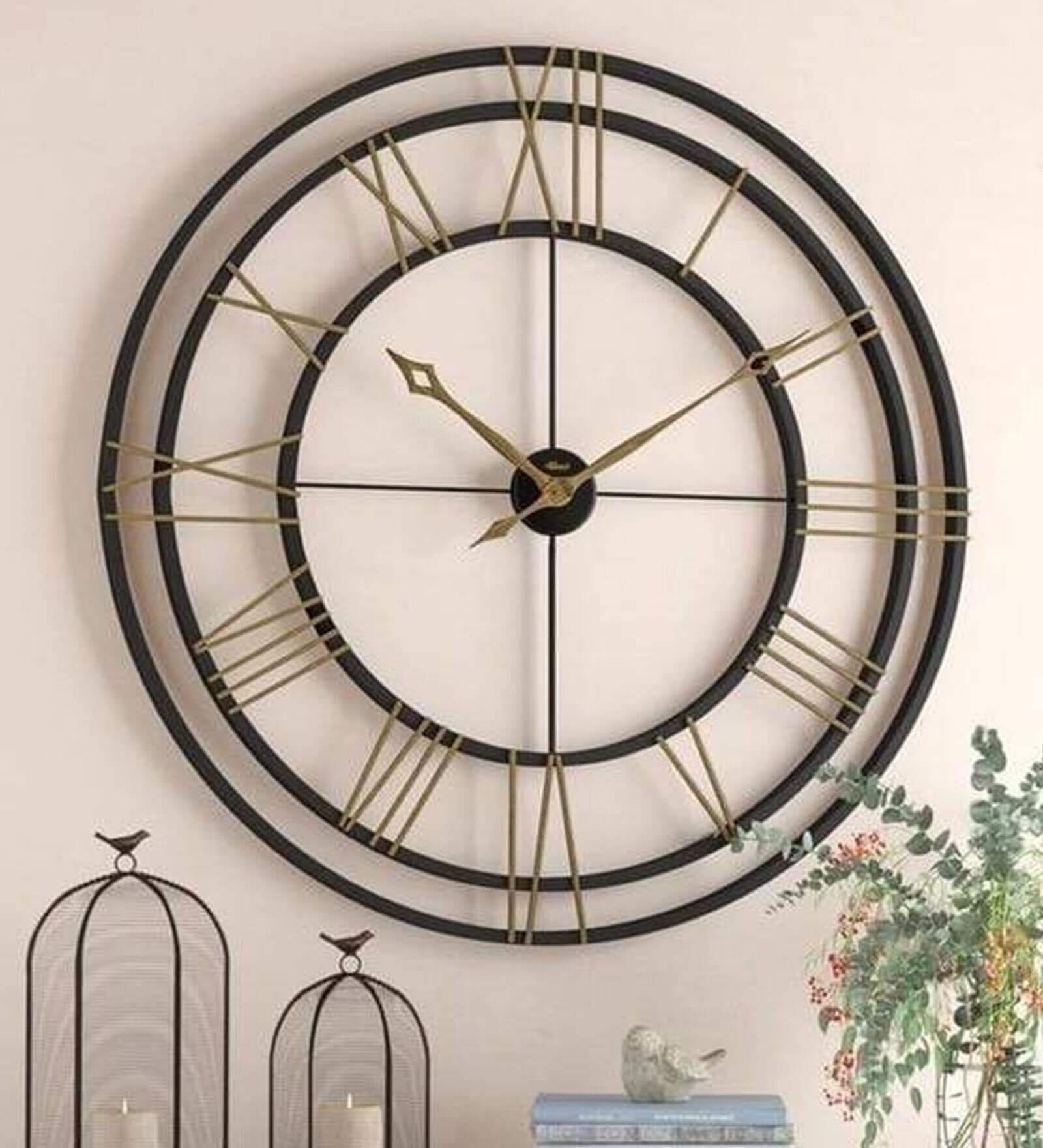 Black Wall Clock with Gold Roman Numerals