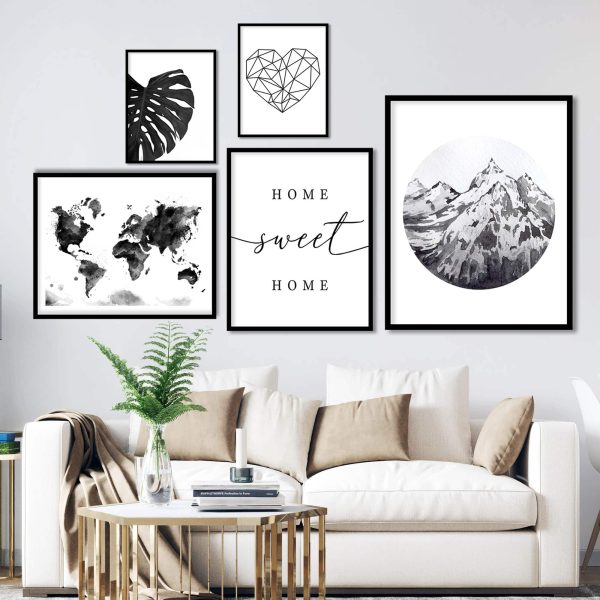 Black and White Art Print, Set of 5