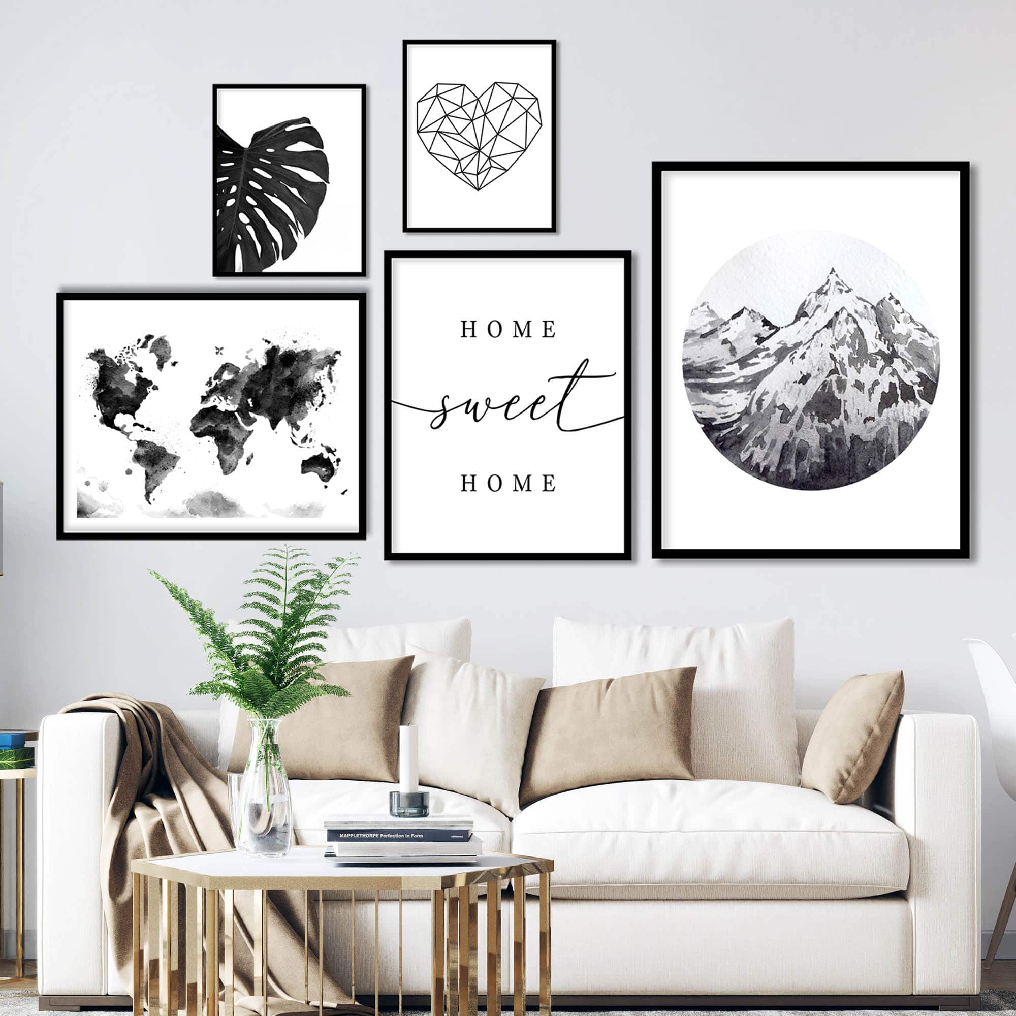 Black and White Art Print, Set of 5