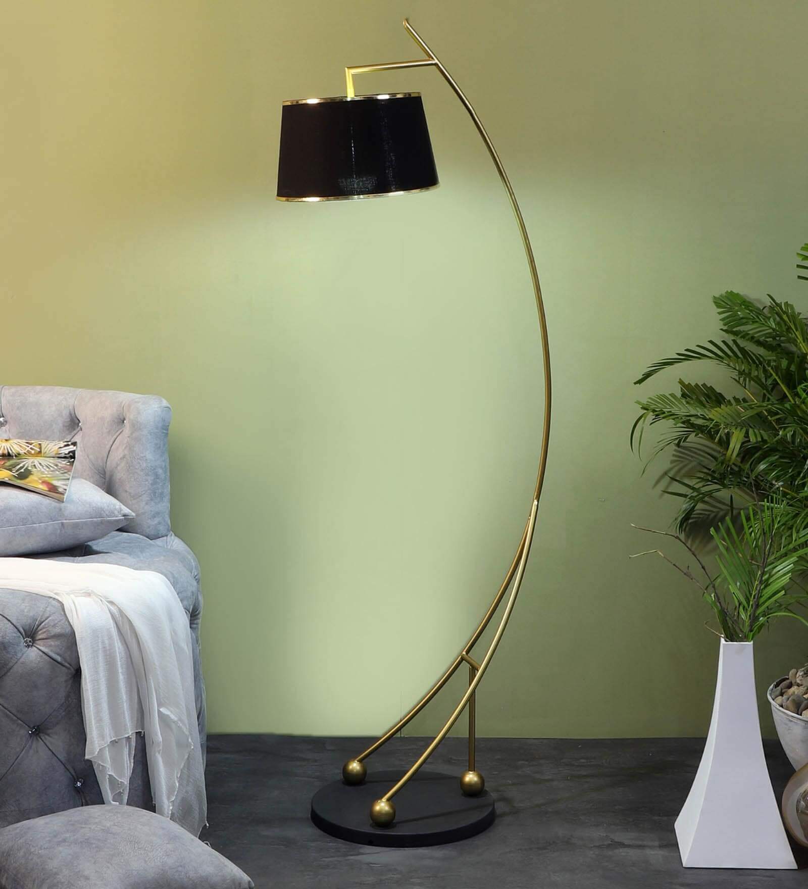 Black with Gold Stand Floor Lamp and Iron Base