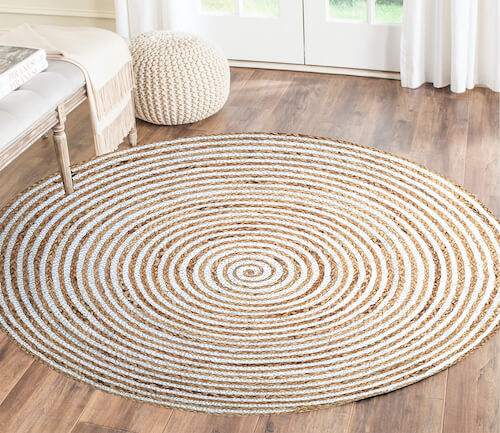 Braided Jute Floor Round Carpet in White