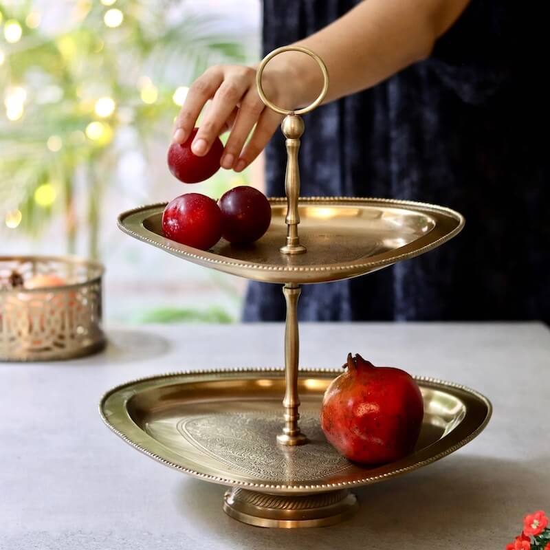 Brass Serving Platter with 2-Tiers