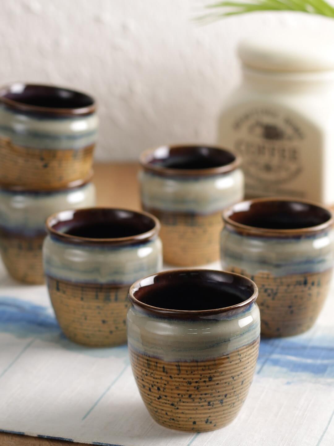 Brown Ceramic Kulhads, Set of 6 by MIAH decor