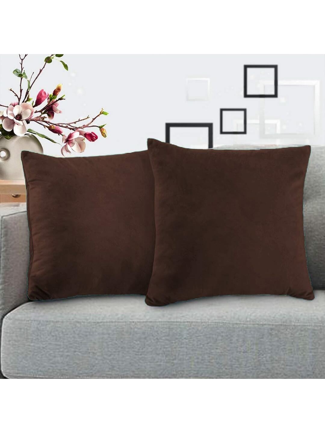 Brown Velvet Square Cushion Covers, Set of 2
