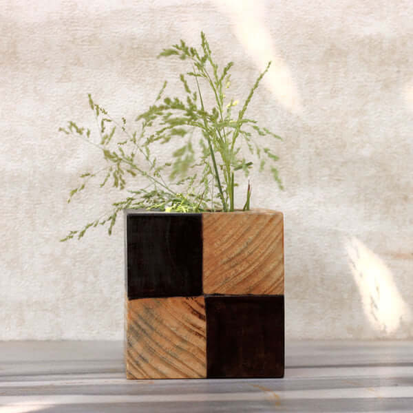 Brown and Beige Hand-Crafted Checked Planter