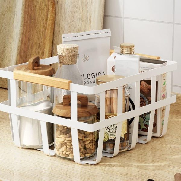 Carbon Steel Storage Basket in White, Nora
