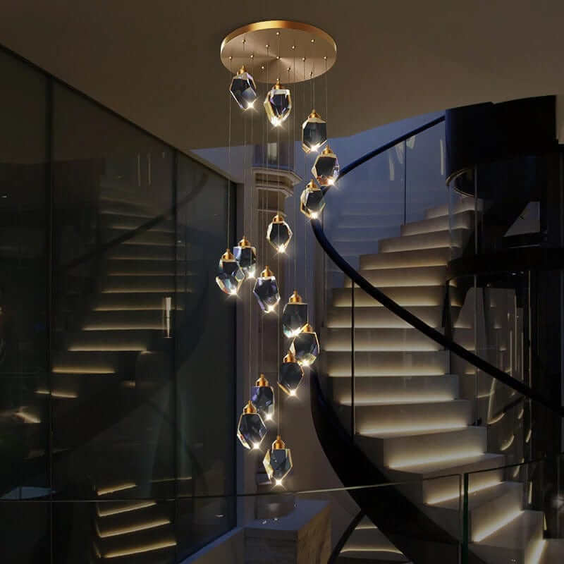 Cascading chandelier with Diamond style Pendants