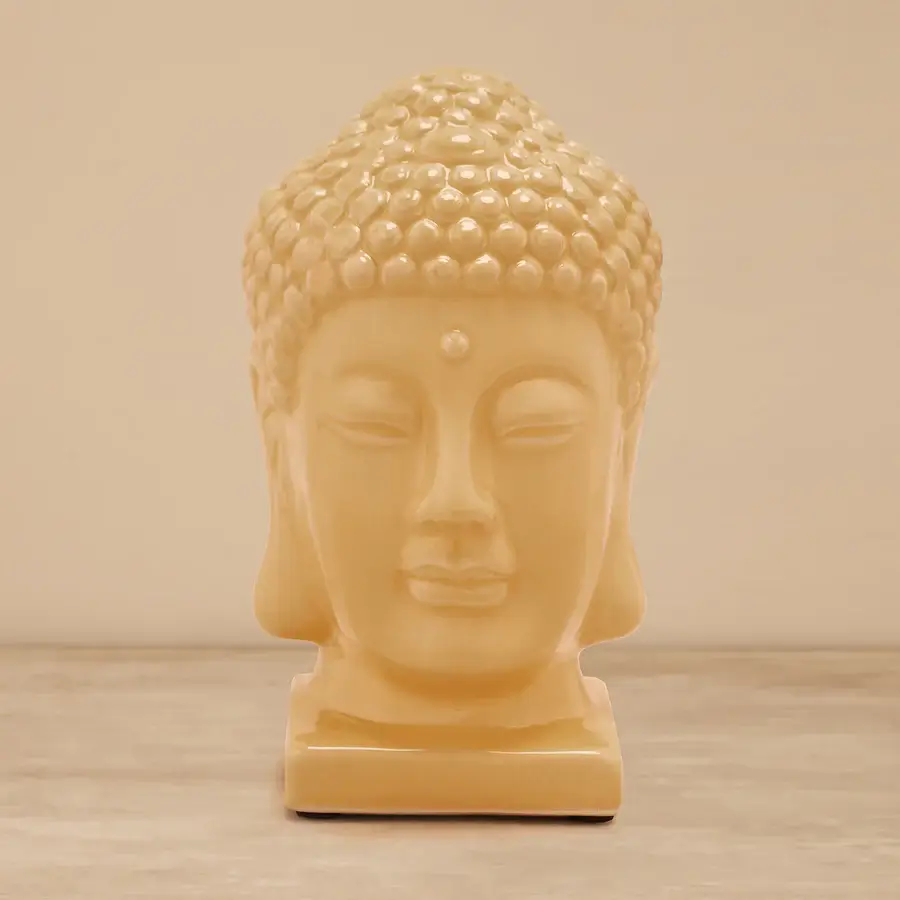 Ceramic Buddha Head Statue, Large in Yellow