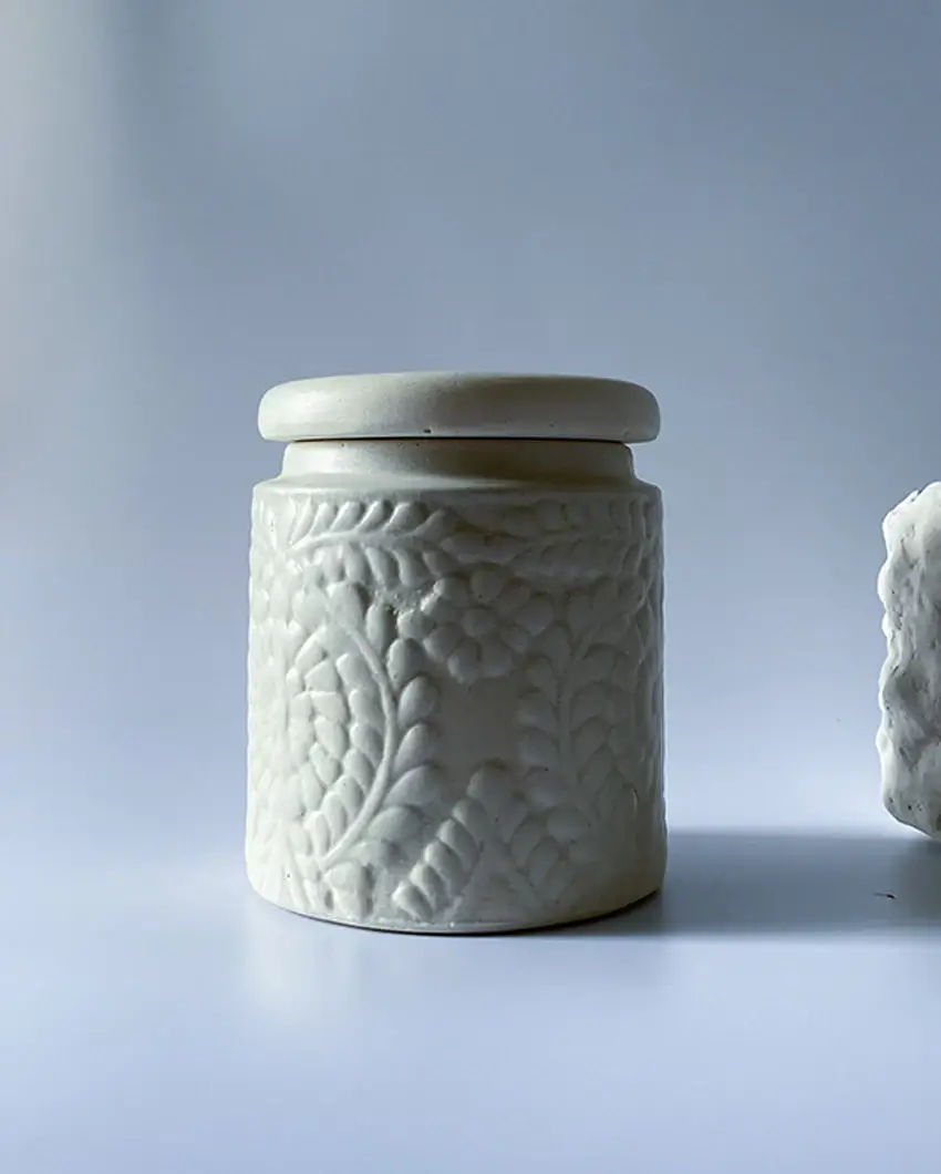 Ceramic Cookie Jars with Lid, Set of 2 in Off White