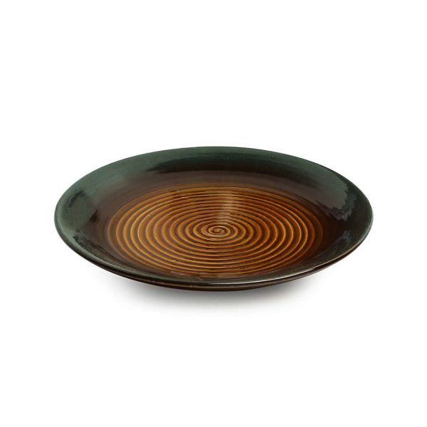 Ceramic, Hand Glazed 10” Dinner Plates in Amber and Teal, Set of 6