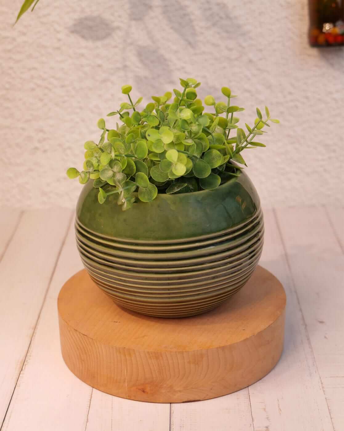 Ceramic Planter with Stripe Pattern, Green