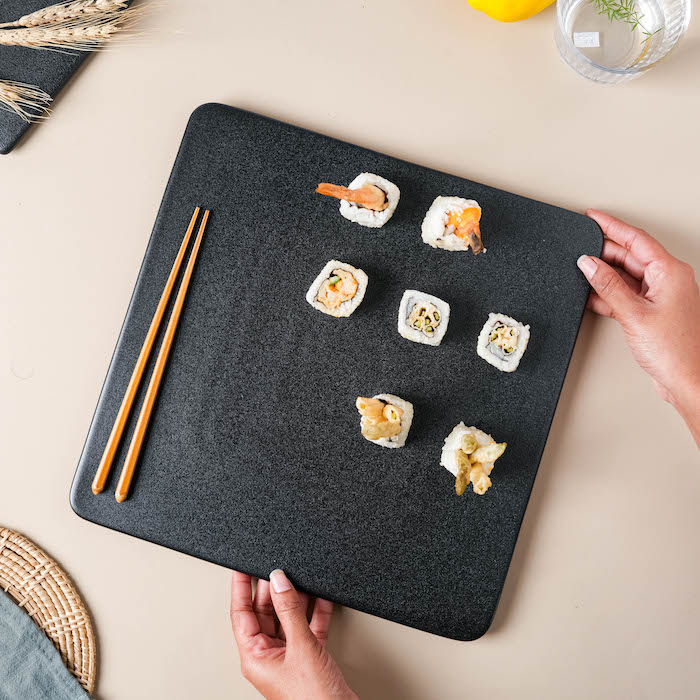 Ceramic, Square Charcuterie Board in Black